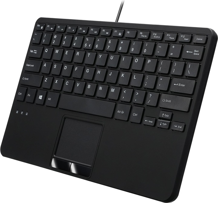 Actual product image Perixx PERIBOARD-525 EN B, wired mini USB keyboard with touchpad, scissor keys, 2 integrated USB ports (DE, Cable)