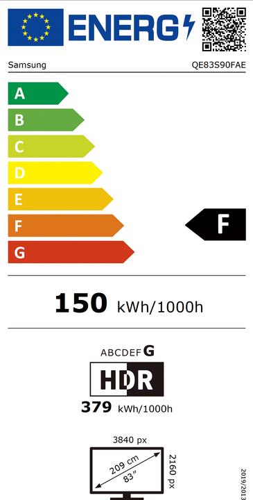 Energie-Label Samsung TV-QE83S90FAEXXH Quantum OLED (83", S90F, OLED, 4K, 2025)