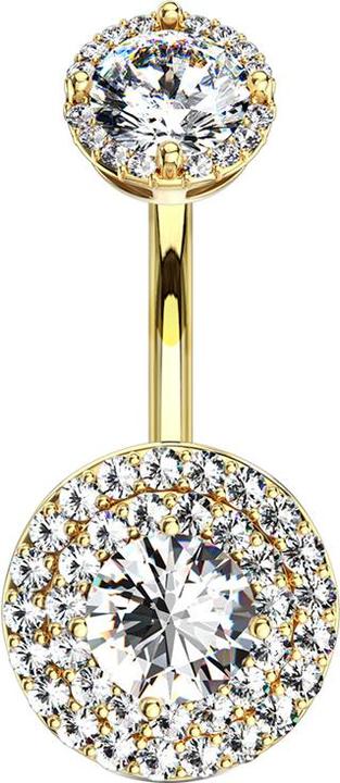Produktbild Star Piercing Banane Innengewinde 14k vergoldet doppel Kristall Gepflastertes Schild (Messing, Chirurgenstahl 316L)