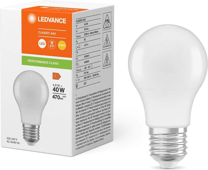 Actual product image Ledvance LED CLA40 4.9W (E27, 4.90 W, 470 lm, 1 x, F)