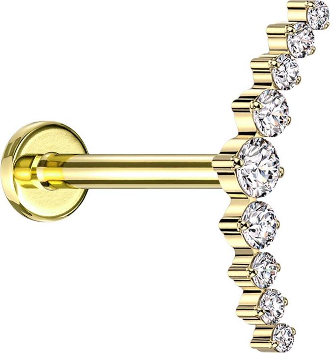 Immagine prodotto Star Piercing Micro labret filo interno placcato oro curvo argento nove cristalli rotondi argento (senza ottone, Titanio)