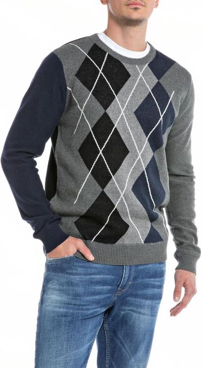 Actual product image Replay Herentrui regular fit, 010 Jacquard Grey Mel/Black/Whithe, XL (XL)