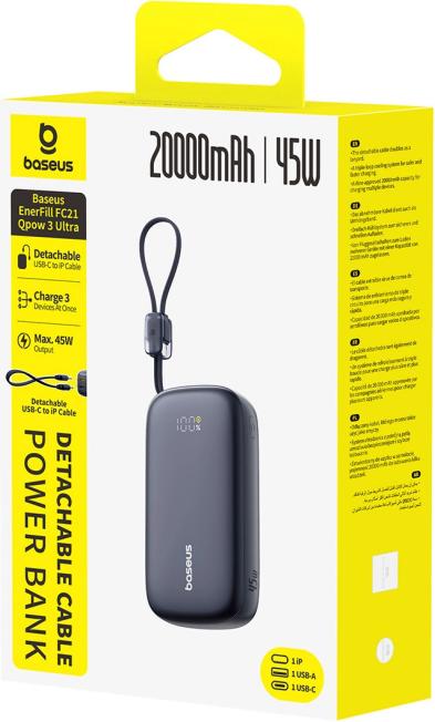 Actual product image Baseus EnerFill FC21 QPow3 Ultra, 20000mAh, 45W, QC + PD, Black (20000 mAh, 45 W)