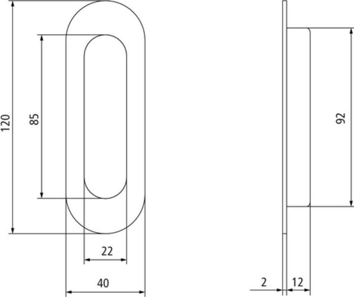 Actual product image Intersteel Sliding door shell 4476 stainless steel black oval blind length 120 mm width 40 mm