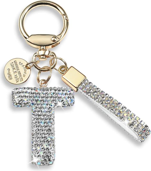 Actual product image Swissdetector Keyring with initial - T - Strass - Glitter - Silver