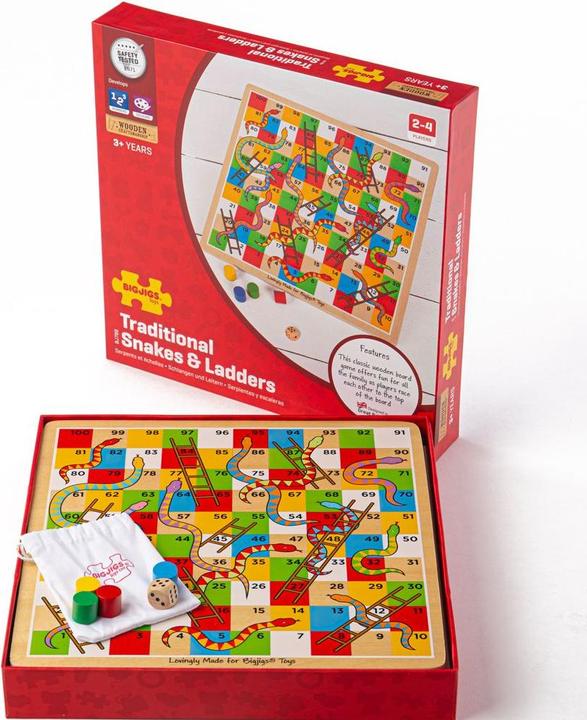 Produktbild Bigjigs Traditional Snakes and Ladders (Deutsch, Englisch, Französisch, Italienisch, 2 - 4 Spieler)