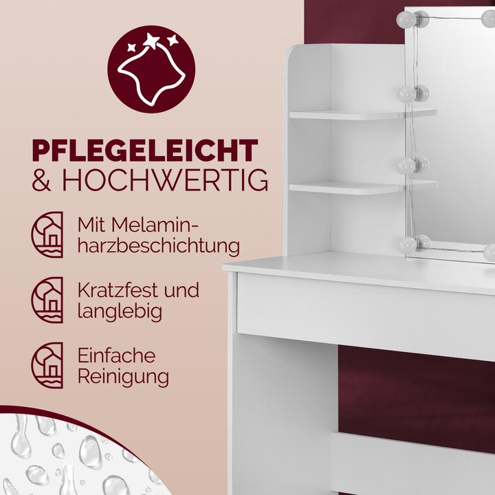 Image du produit Casaria Schminktisch mit Hocker (110 x 40 x 140 cm)