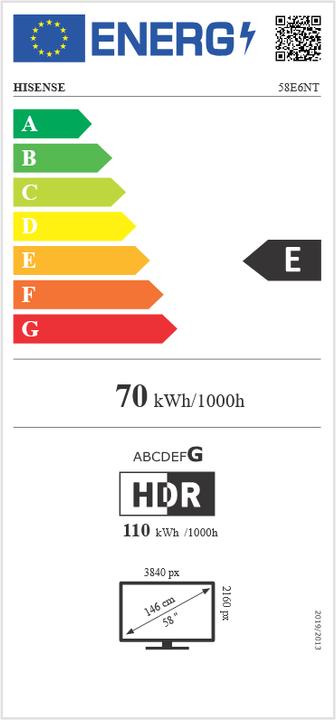 Energy Label Hisense TV 58E6NT (58", LED, UHD, 2023)