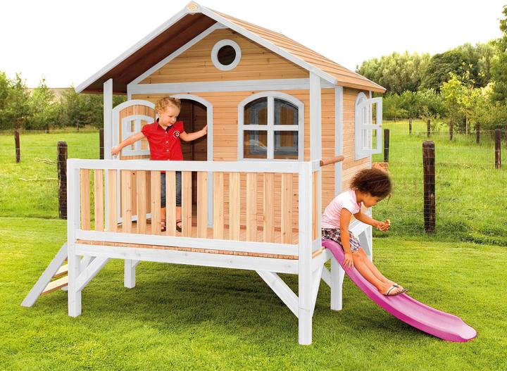 Produktbild Axi Stef Spielhaus Braun/weiss mit Lila Rutsche