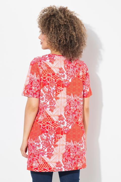 Produktbild Ulla Popken Longshirt, Patchdruck, A-Linie, V-Ausschnitt, Halbarm (50, 52)