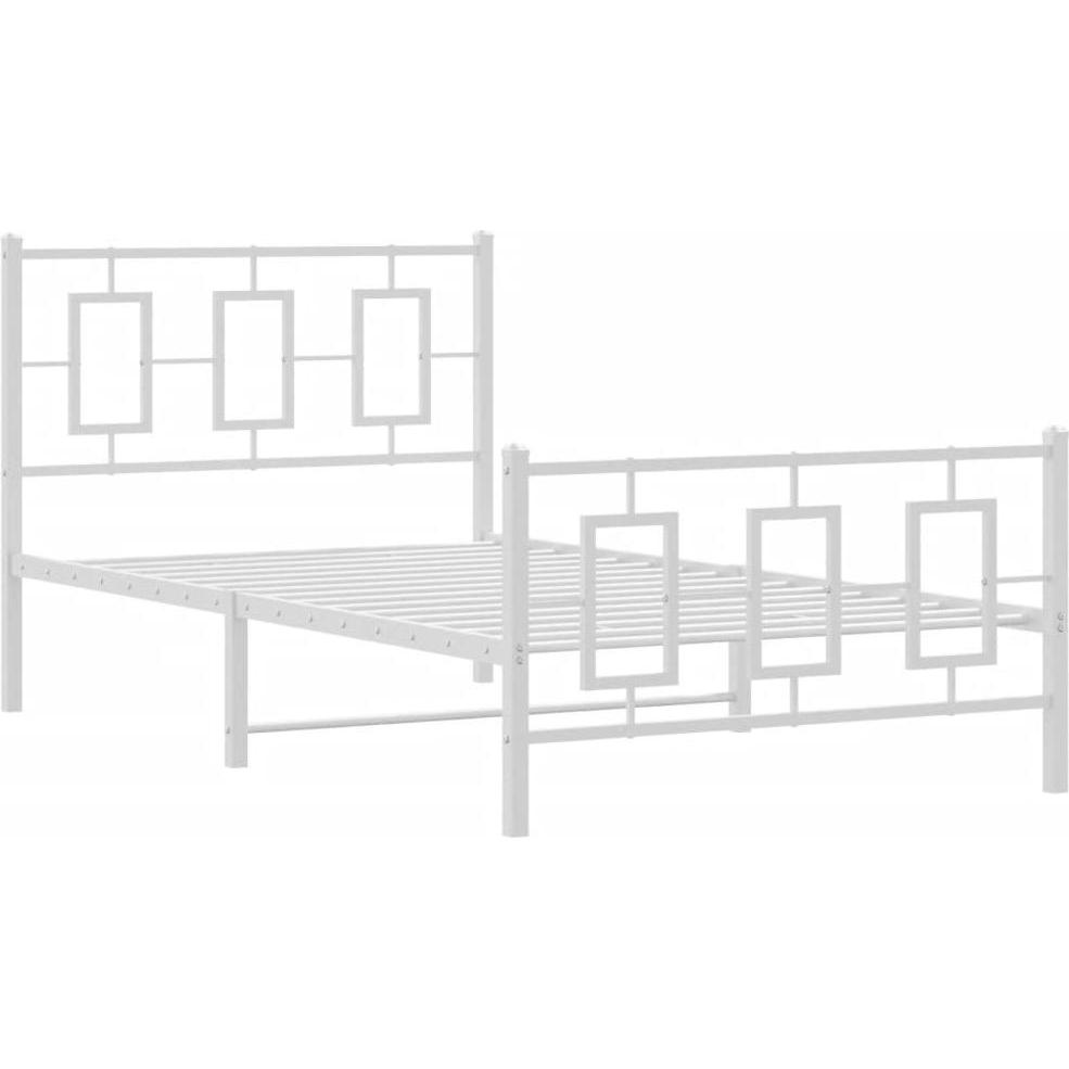 Thumbnail - VidaXL, Bett, Bettgestell Kopfteil Fussteil Bett Metallbett Einzelbett Weiss 100x200cm (100 x 200 cm)