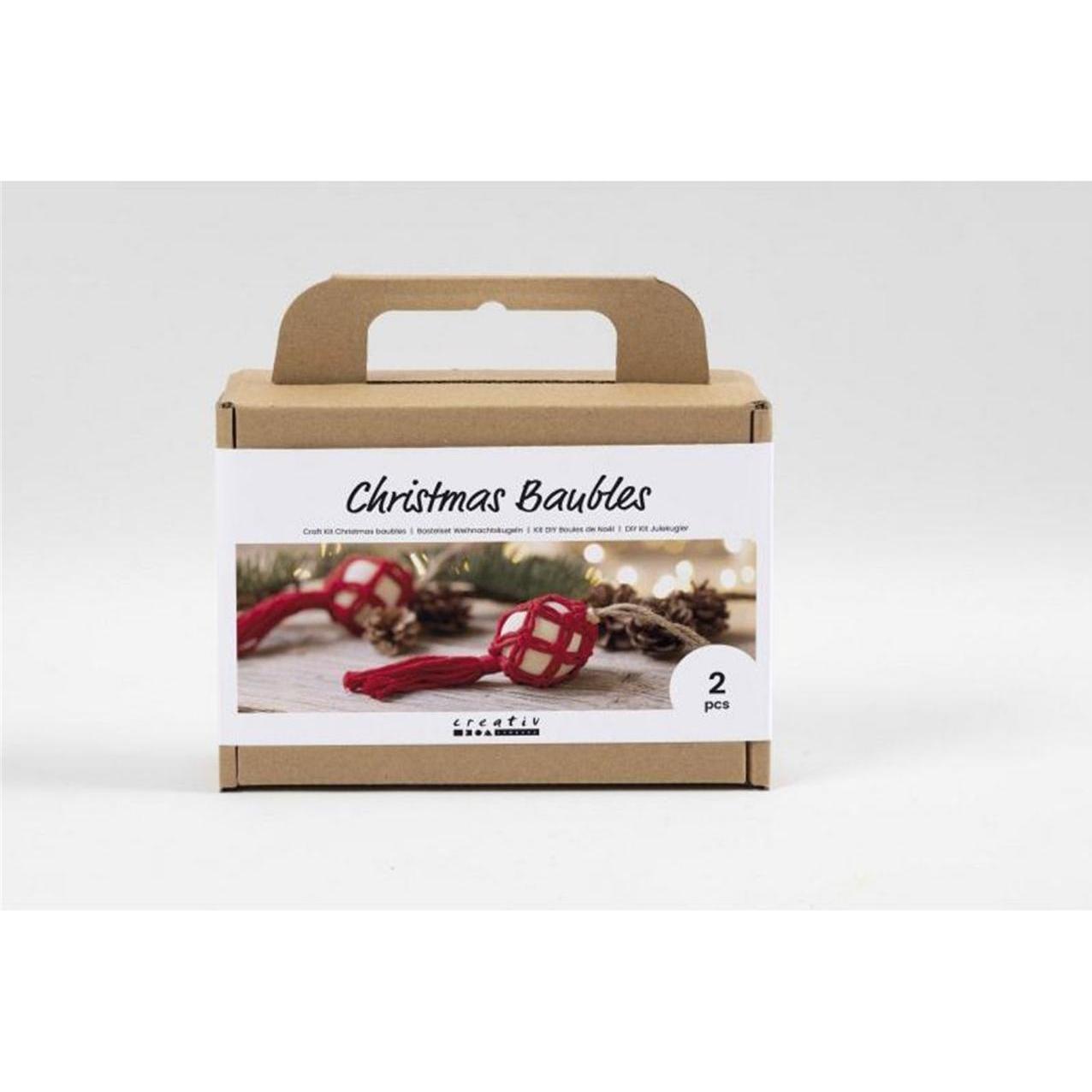 Creativ Company Bastelset Weihnachtskugeln Macrame, Handarbeitsset, Rot
