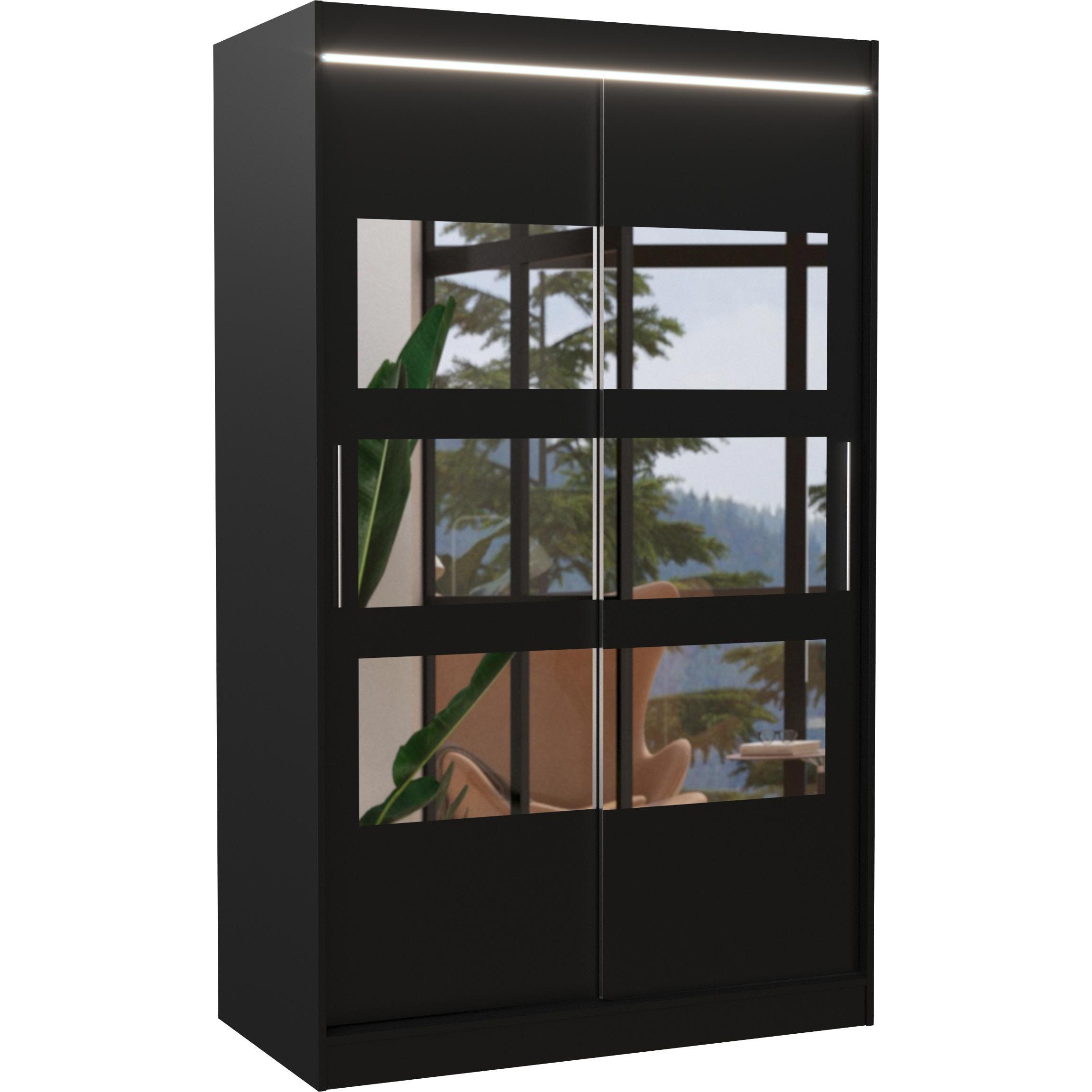 ADRK Furniture, Kleiderschrank, Verschiebbarer Kleiderschrank mit Spiegel und Beleuchtung LED KOLORADO 120 (120 x 58 x 2...