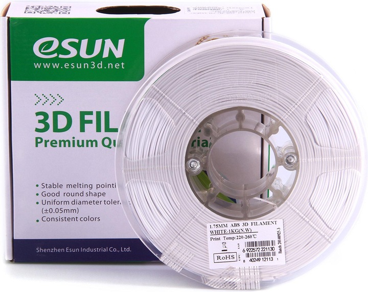 Produktbild eSUN ABS+ 1,75mm Cold White 1kg 3D Filament (ABS, 1.75 mm, 1000 g, Weiss)