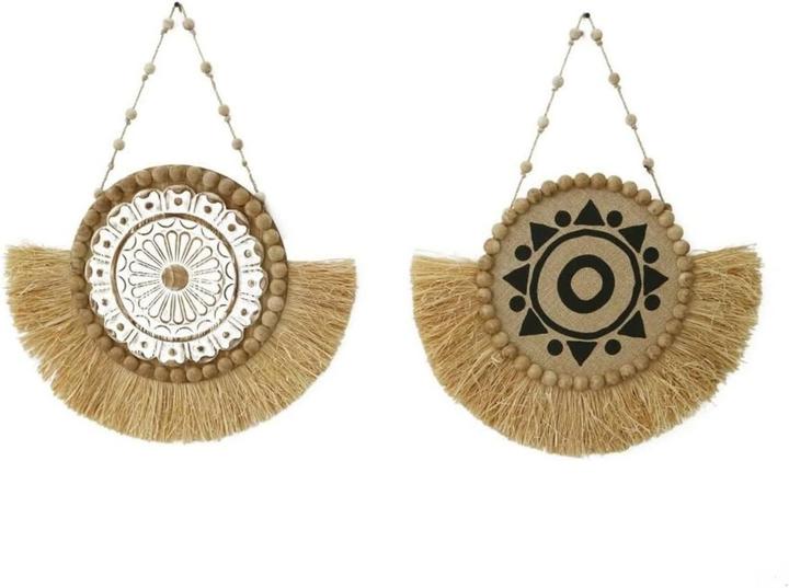 DKD Home Decor Wall Decoration 52 x 3,2 x 66 cm Natural Black White Fringe (2 Units)