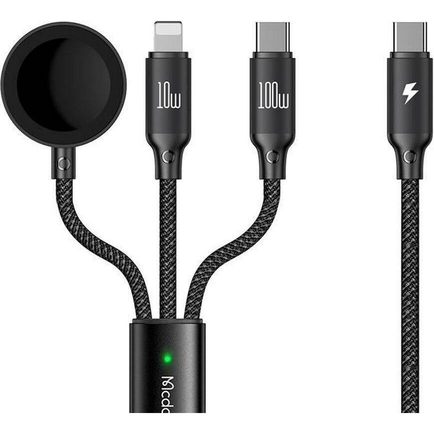 Mcdodo 3 in1 Set USB-C auf Typ-C & Lightning + Wireless Ladegerät für Apple Watch (1.20 m, USB 3.2 Gen 1), USB Kabel