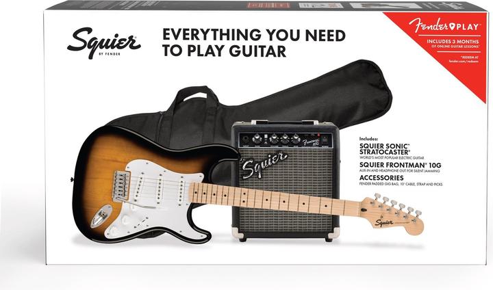 Image du produit Squier Sonic Stratocaster Pack MN 2-Color Sunburst guitare électrique starterset