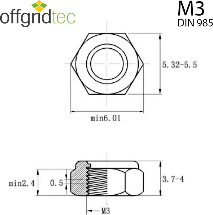 Immagine prodotto Offgridtec Dadi autobloccanti M3 in acciaio inox V2A 304 DIN 985 25 pz. (M6, M8, M12, M3, M16, M10, M5, M2, M4)