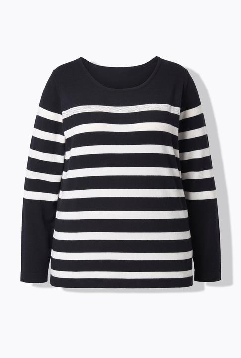 Image du produit Ulla Popken Pull à col rond et manches longues, rayures et strass (42, 44)