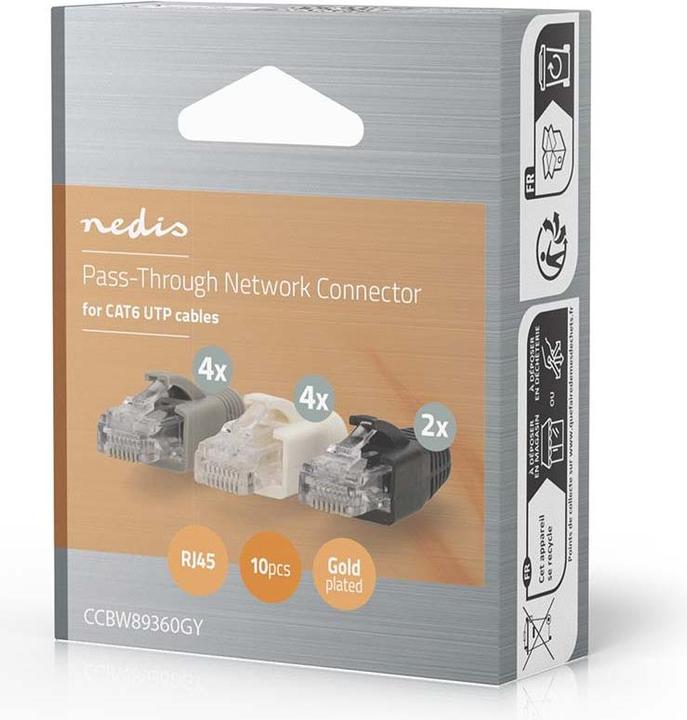 Immagine prodotto Nedis CCBW89360GY Spina RJ45 Pass Through Fixed/Stranded UTP CAT6 Straight Placcato oro 10 pz. (U/UTP, CAT6)