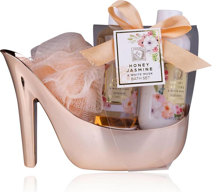 Image du produit Accentra Set de bain HONEY JASMINE dans un sabot en plastique (rose brillant), comprenant 160ml de gel (Set soin du corps, Set soin capillaire)