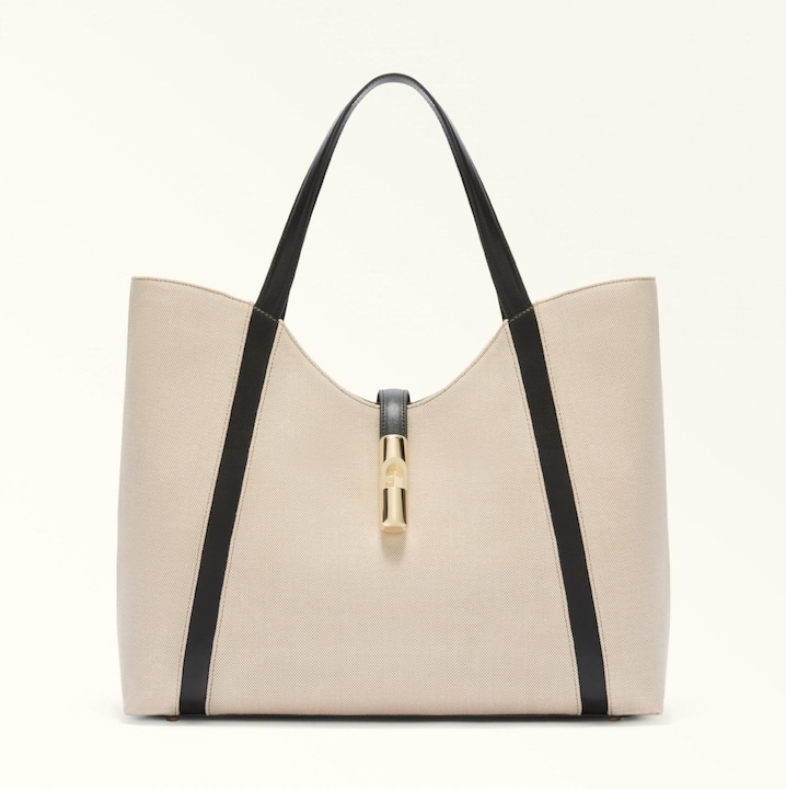 Furla shopping goccia xl hobo in canvas and leather color natural/black