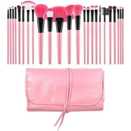 Tools For Beauty Rosa Pennello Make-Up, Pennelli Da Trucco Con Custodia Per Pennelli (Set)