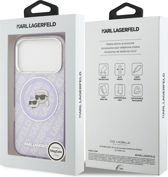 Produktbild Karl Lagerfeld case Magsafe IML glitter case metal camera frame and buttons Karl and Choupette heads (Kamera Etui)