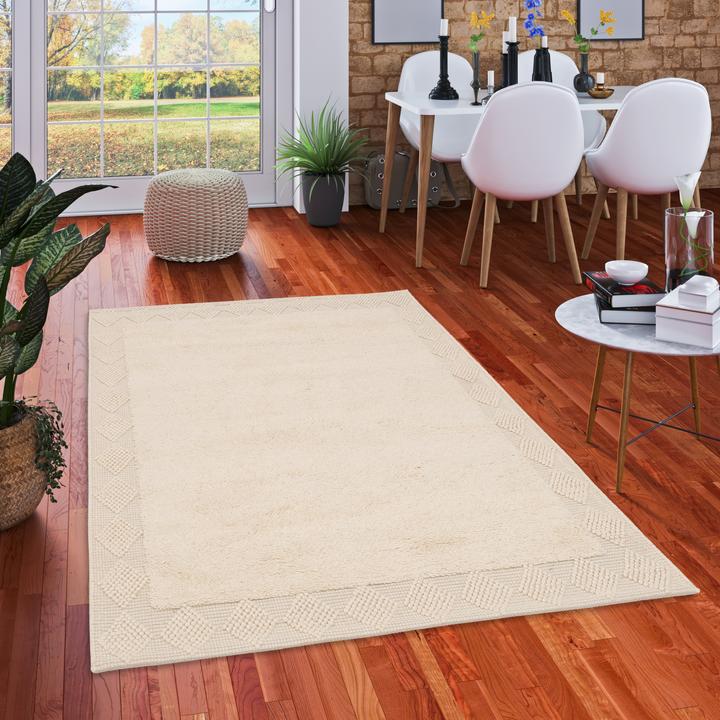 Produktbild Pergamon Natur Teppich Shaggy Wolle Linea Bordüre (70 x 130 cm)