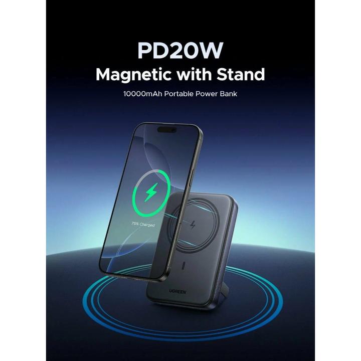 Image du produit Ugreen 10000mAh Magnetic Wireless Power Bank 20W PD Entrée/Sortie USB-C 7.5W Wireless Charging Powerbank... (10000 mAh, 20 W)