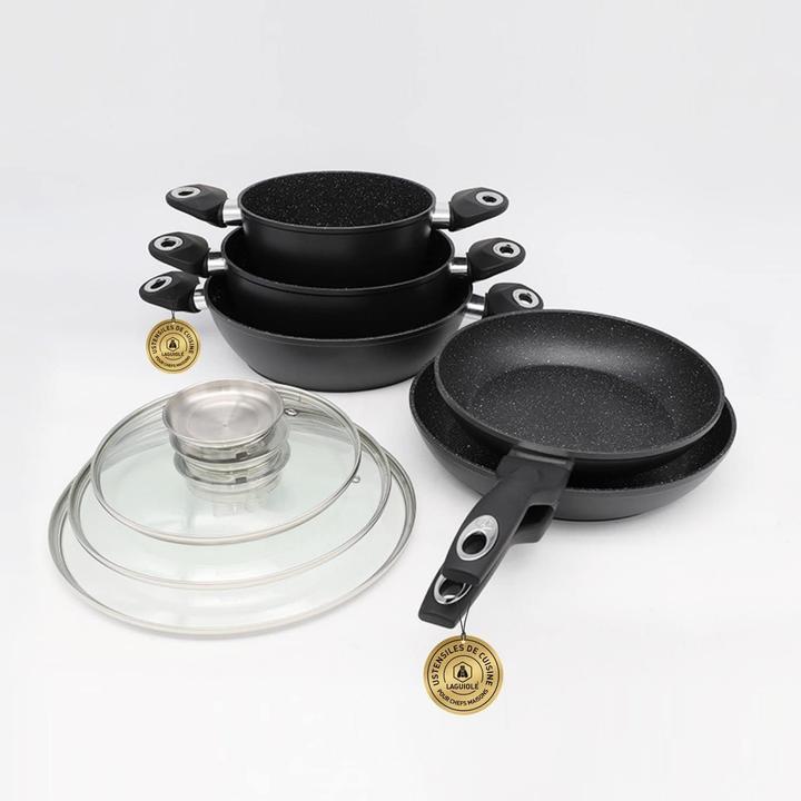 Actual product image Laguiole 8piece nonstick coating Black Ston induction (Frying pan, Pot, Aluminium)