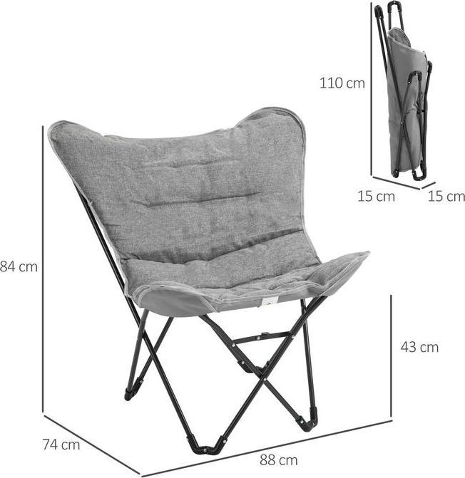 Actual product image Swisshandel24 Camping chair portable foldable, max. load 120 kg grey+ white 88 x 74 x 84 cm