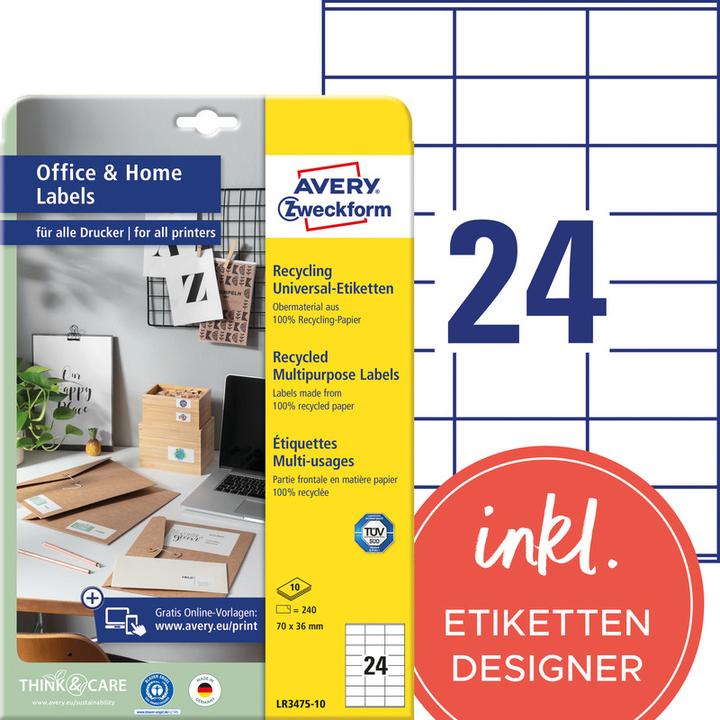 Productafbeelding Avery Universele etiketten 210 x 297 mm, 10 vel