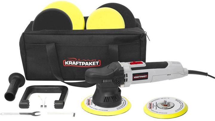 Verschliessbare Tasche · Stützteller 125 + 150 mm · Polierschwamm weich 125 + 160mm · Polierschwamm mittel 125 + 160mm · Wechselschlüssel · Poliermaschine · Stabgriff · Bügelgriff · Ersatzkohlen