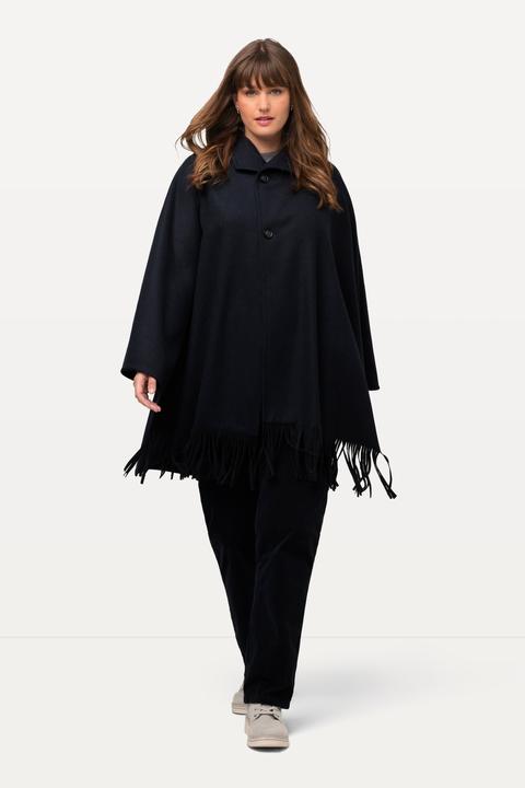 Actual product image Ulla Popken Fringed Hem Wool Blend Poncho (50, 52, 54, 56)