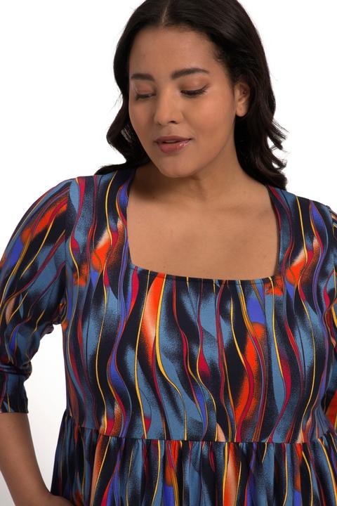 Image du produit Ulla Popken Robe en jersey, coupe évasée, rayures, couture empire, col carré, manches 3/4 (50, 52)