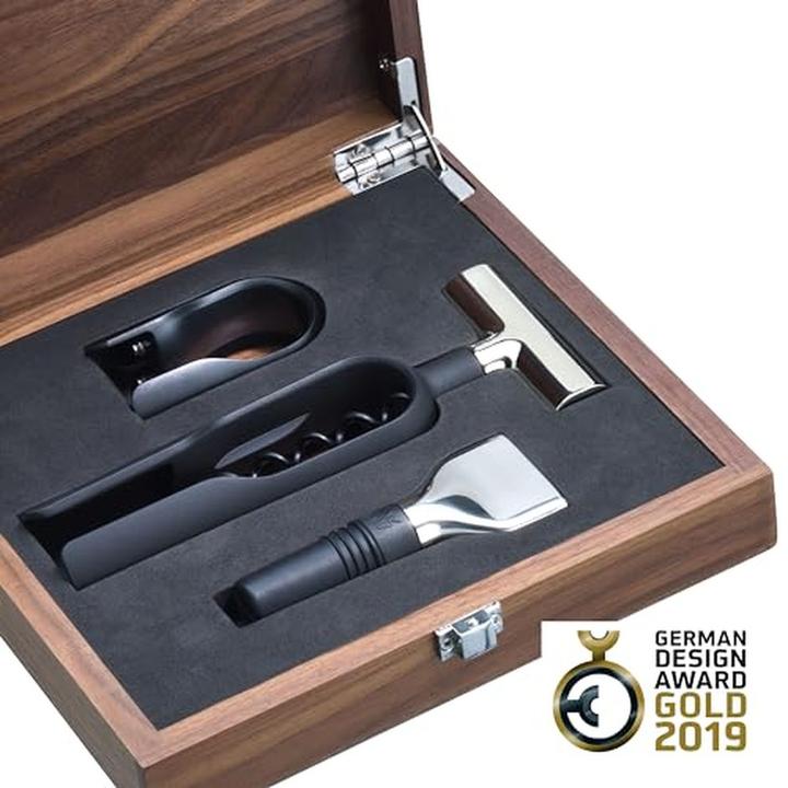 Produktbild WMF Sommelier Weinset 3tlg Korkenzieher Flaschenverschluss Walsnussholzbox Baric (Sommelier Set)