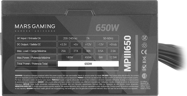 Actual product image Mars Gaming MPIII650 Power Supply 650 W 20+4 pin ATX ATX Black (650 W)