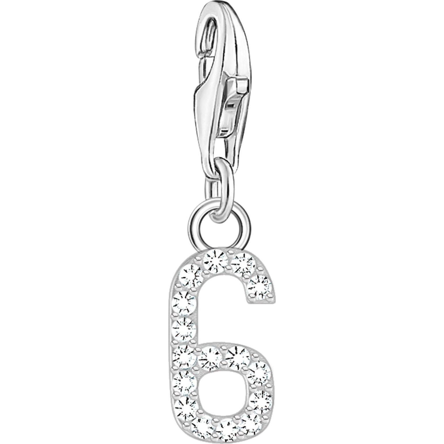 Thomas Sabo, Kettenanhänger, Charm-Anhänger Zahl 6 mit weissen Steinen Silber, (925er Silber)