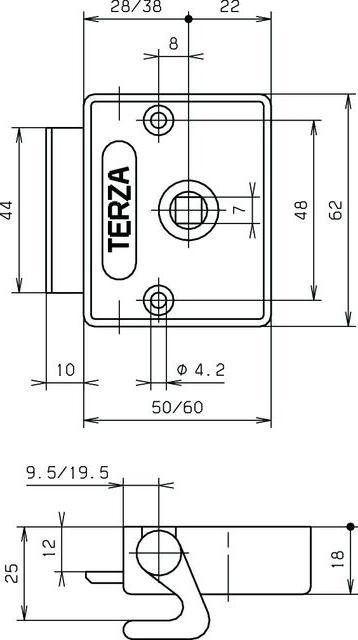 Actual product image Heusser Terza espagnolette bar lock 90° for screwing on