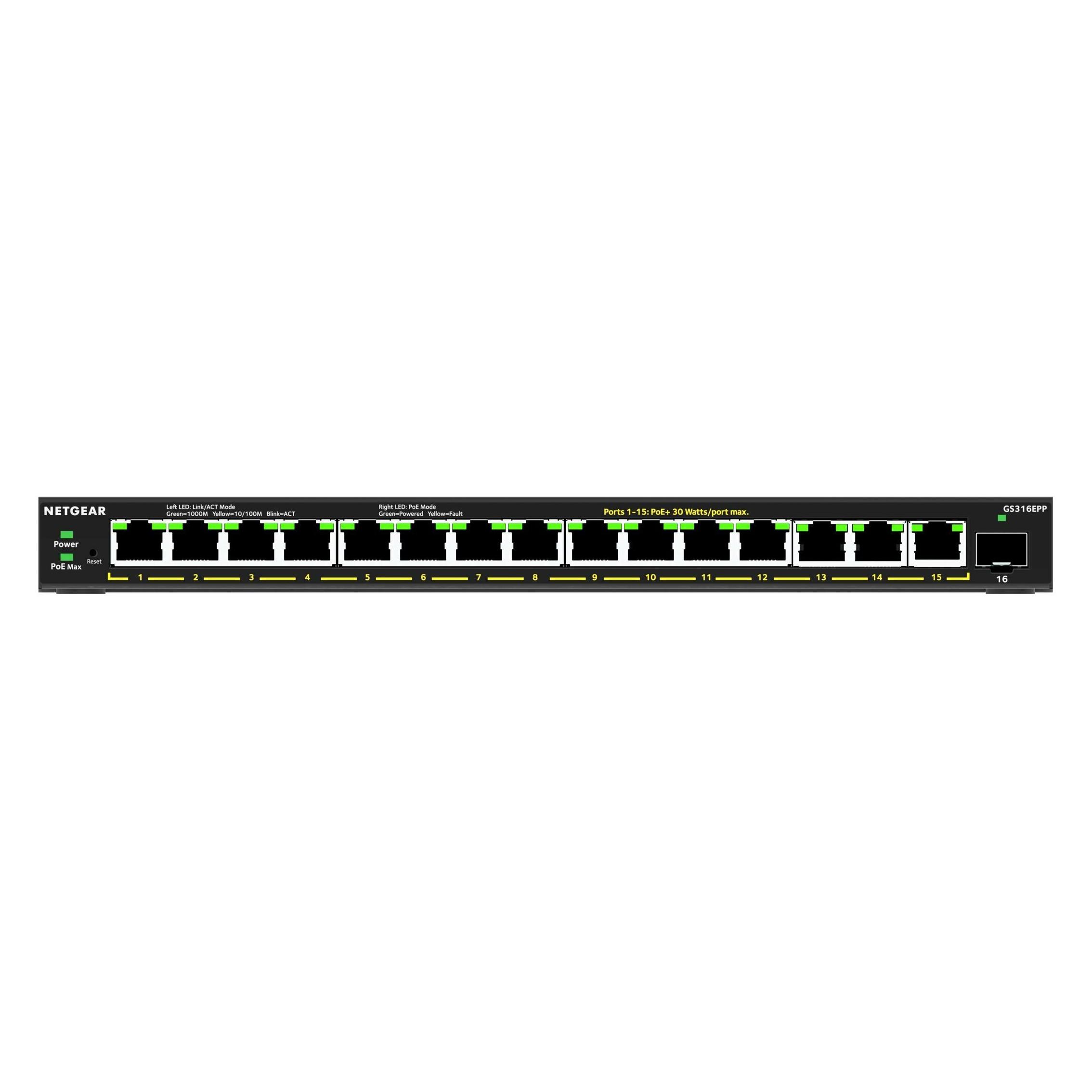 Netgear GS316EPP-100PES (16 Ports), Netzwerk Switch, Schwarz