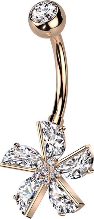 Produktbild Star Piercing Banane rosegold mit Kugel Kristall silber und Blume Kristalle silber (Messing, Chirurgenstahl 316L)