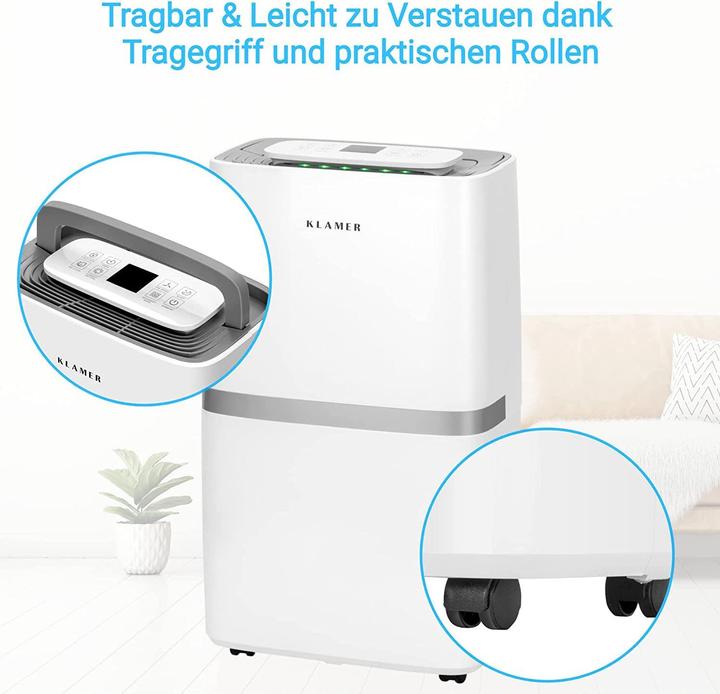 Produktbild KLAMER Luftentfeuchter 25L, 195m³ Luftumwälzung pro Stunde, 420W Entfeuchter, 5.5L Tank (35 m², 25 l/24h)