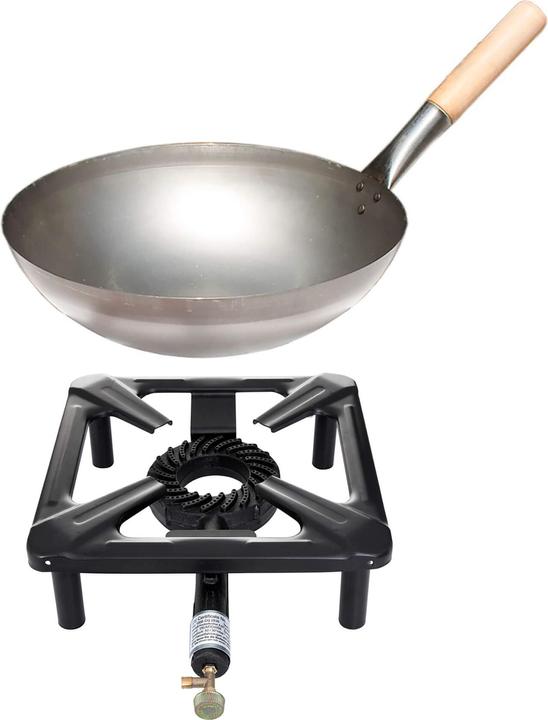 Produktbild Paella World International Hockerkocher-Set (klein) mit Stahl-Wok Ø 30 cm - ohne Zündsicherung