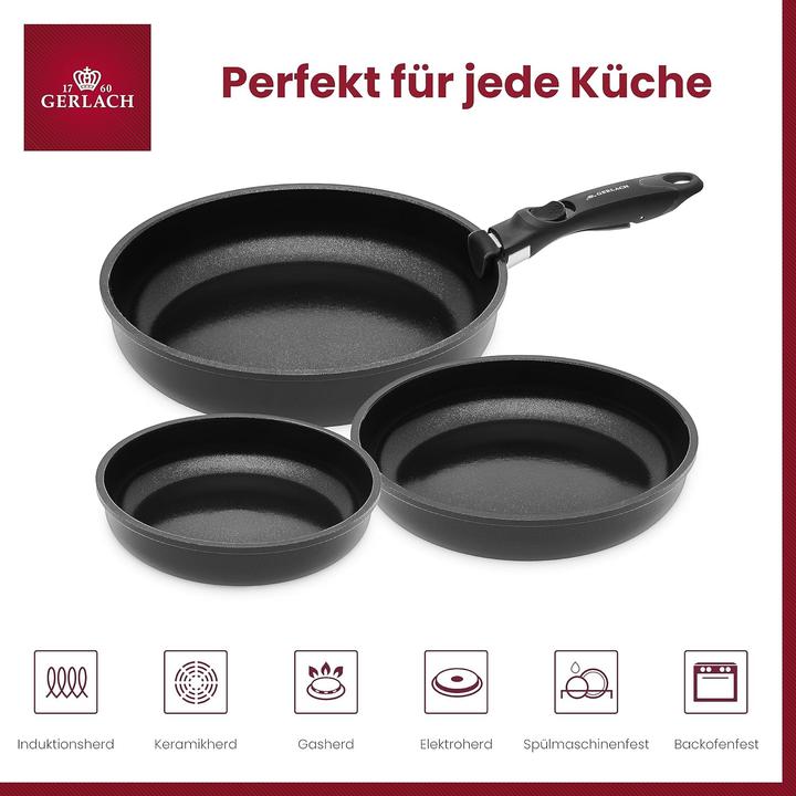 Actual product image Gerlach SMART set of 3 aluminum pans Ilag 20/24 / 28cm with removable handle 994R (Pan set + pot set, Aluminium, 26 x 3 cm)