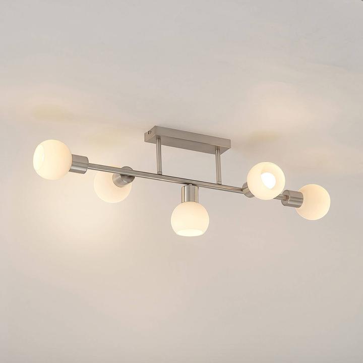 Actual product image Lindby Biscala LED ceiling lamp 5fl. nickel/opal (2350 lm, E14)