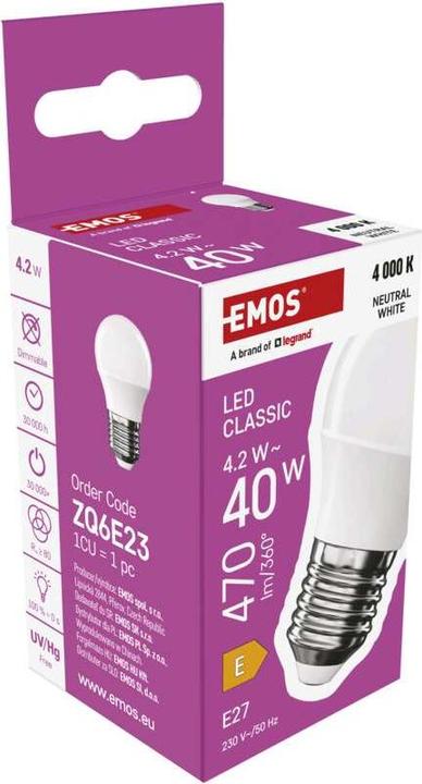 Actual product image Emos LED lamp Classic Mini Globe / E27 / 4.2 W (40 W) / 470 lm / Neutral white (E27, 470 lm, 1 x)