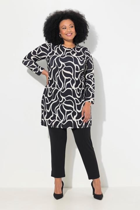Image du produit Ulla Popken T-shirt long avec imprimé, col rond et manches longues, imprimé, coupe évasée (54)