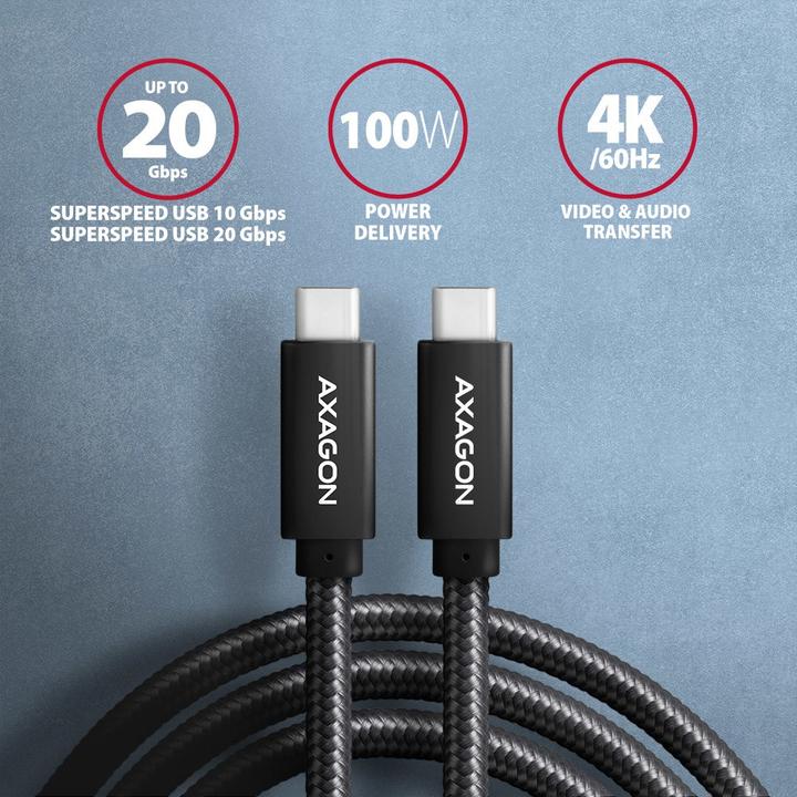 Actual product image Axagon USB C – USB C (2 m, USB 3.2 Gen 2x2, 100 W)