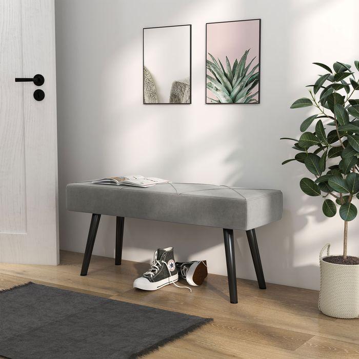 Immagine prodotto Swisshandel24 Polsterbank Samtoptik, X-Muster, bis 120 kg, Grau, 100x36x45 cm (100 cm)